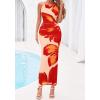 image:imageBTFBM Women Floral Cocktail Wedding Guest Dress Summer Spring 2026 Twist Strap Bodycon Mesh Beach Vacation Maxi DressesFloral Orange Pink Red