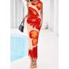 image:imageBTFBM Women Floral Cocktail Wedding Guest Dress Summer Spring 2026 Twist Strap Bodycon Mesh Beach Vacation Maxi DressesFloral Orange Pink Red