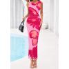 image:imageBTFBM Women Floral Cocktail Wedding Guest Dress Summer Spring 2026 Twist Strap Bodycon Mesh Beach Vacation Maxi DressesFloral Pink Rose Red