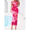 image:imageBTFBM Women Floral Cocktail Wedding Guest Dress Summer Spring 2026 Twist Strap Bodycon Mesh Beach Vacation Maxi DressesFloral Pink Rose Red