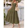 image:imageBTFBM Womens 2026 Spring Boho Spaghetti Strap Dress Casual Sleeveless Smocked A Line Beach Sundress Long Maxi DressesArmy Green