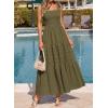 image:imageBTFBM Womens 2026 Spring Boho Spaghetti Strap Dress Casual Sleeveless Smocked A Line Beach Sundress Long Maxi DressesArmy Green