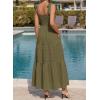 image:imageBTFBM Womens 2026 Spring Boho Spaghetti Strap Dress Casual Sleeveless Smocked A Line Beach Sundress Long Maxi DressesArmy Green