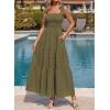 image:imageBTFBM Womens 2026 Spring Boho Spaghetti Strap Dress Casual Sleeveless Smocked A Line Beach Sundress Long Maxi DressesArmy Green