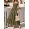 image:imageBTFBM Womens 2026 Spring Boho Spaghetti Strap Dress Casual Sleeveless Smocked A Line Beach Sundress Long Maxi DressesArmy Green