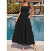 image:imageBTFBM Womens 2026 Spring Boho Spaghetti Strap Dress Casual Sleeveless Smocked A Line Beach Sundress Long Maxi DressesBlack