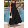 image:imageBTFBM Womens 2026 Spring Boho Spaghetti Strap Dress Casual Sleeveless Smocked A Line Beach Sundress Long Maxi DressesBlack