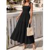 image:imageBTFBM Womens 2026 Spring Boho Spaghetti Strap Dress Casual Sleeveless Smocked A Line Beach Sundress Long Maxi DressesBlack