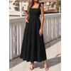 image:imageBTFBM Womens 2026 Spring Boho Spaghetti Strap Dress Casual Sleeveless Smocked A Line Beach Sundress Long Maxi DressesBlack