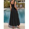 image:imageBTFBM Womens 2026 Spring Boho Spaghetti Strap Dress Casual Sleeveless Smocked A Line Beach Sundress Long Maxi DressesBlack