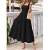 image:imageBTFBM Womens 2026 Spring Boho Spaghetti Strap Dress Casual Sleeveless Smocked A Line Beach Sundress Long Maxi DressesBlack