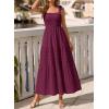 image:imageBTFBM Womens 2026 Spring Boho Spaghetti Strap Dress Casual Sleeveless Smocked A Line Beach Sundress Long Maxi DressesBurgundy