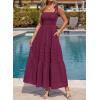 image:imageBTFBM Womens 2026 Spring Boho Spaghetti Strap Dress Casual Sleeveless Smocked A Line Beach Sundress Long Maxi DressesBurgundy