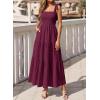 image:imageBTFBM Womens 2026 Spring Boho Spaghetti Strap Dress Casual Sleeveless Smocked A Line Beach Sundress Long Maxi DressesBurgundy