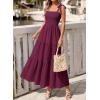 image:imageBTFBM Womens 2026 Spring Boho Spaghetti Strap Dress Casual Sleeveless Smocked A Line Beach Sundress Long Maxi DressesBurgundy