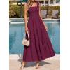 image:imageBTFBM Womens 2026 Spring Boho Spaghetti Strap Dress Casual Sleeveless Smocked A Line Beach Sundress Long Maxi DressesBurgundy