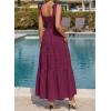 image:imageBTFBM Womens 2026 Spring Boho Spaghetti Strap Dress Casual Sleeveless Smocked A Line Beach Sundress Long Maxi DressesBurgundy
