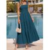 image:imageBTFBM Womens 2026 Spring Boho Spaghetti Strap Dress Casual Sleeveless Smocked A Line Beach Sundress Long Maxi DressesLake Blue