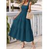 image:imageBTFBM Womens 2026 Spring Boho Spaghetti Strap Dress Casual Sleeveless Smocked A Line Beach Sundress Long Maxi DressesLake Blue