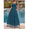 image:imageBTFBM Womens 2026 Spring Boho Spaghetti Strap Dress Casual Sleeveless Smocked A Line Beach Sundress Long Maxi DressesLake Blue