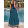 image:imageBTFBM Womens 2026 Spring Boho Spaghetti Strap Dress Casual Sleeveless Smocked A Line Beach Sundress Long Maxi DressesLake Blue