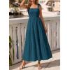 image:imageBTFBM Womens 2026 Spring Boho Spaghetti Strap Dress Casual Sleeveless Smocked A Line Beach Sundress Long Maxi DressesLake Blue