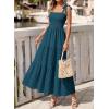 image:imageBTFBM Womens 2026 Spring Boho Spaghetti Strap Dress Casual Sleeveless Smocked A Line Beach Sundress Long Maxi DressesLake Blue