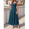 image:imageBTFBM Womens 2026 Spring Boho Spaghetti Strap Dress Casual Sleeveless Smocked A Line Beach Sundress Long Maxi DressesLake Blue