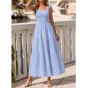 image:imageBTFBM Womens 2026 Spring Boho Spaghetti Strap Dress Casual Sleeveless Smocked A Line Beach Sundress Long Maxi DressesLight Blue
