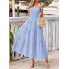 image:imageBTFBM Womens 2026 Spring Boho Spaghetti Strap Dress Casual Sleeveless Smocked A Line Beach Sundress Long Maxi DressesLight Blue
