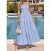 image:imageBTFBM Womens 2026 Spring Boho Spaghetti Strap Dress Casual Sleeveless Smocked A Line Beach Sundress Long Maxi DressesLight Blue