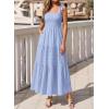image:imageBTFBM Womens 2026 Spring Boho Spaghetti Strap Dress Casual Sleeveless Smocked A Line Beach Sundress Long Maxi DressesLight Blue