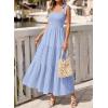 image:imageBTFBM Womens 2026 Spring Boho Spaghetti Strap Dress Casual Sleeveless Smocked A Line Beach Sundress Long Maxi DressesLight Blue