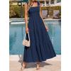 image:imageBTFBM Womens 2026 Spring Boho Spaghetti Strap Dress Casual Sleeveless Smocked A Line Beach Sundress Long Maxi DressesNavy Blue