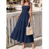 image:imageBTFBM Womens 2026 Spring Boho Spaghetti Strap Dress Casual Sleeveless Smocked A Line Beach Sundress Long Maxi DressesNavy Blue