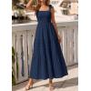 image:imageBTFBM Womens 2026 Spring Boho Spaghetti Strap Dress Casual Sleeveless Smocked A Line Beach Sundress Long Maxi DressesNavy Blue