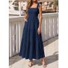 image:imageBTFBM Womens 2026 Spring Boho Spaghetti Strap Dress Casual Sleeveless Smocked A Line Beach Sundress Long Maxi DressesNavy Blue