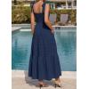image:imageBTFBM Womens 2026 Spring Boho Spaghetti Strap Dress Casual Sleeveless Smocked A Line Beach Sundress Long Maxi DressesNavy Blue