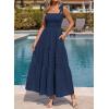 image:imageBTFBM Womens 2026 Spring Boho Spaghetti Strap Dress Casual Sleeveless Smocked A Line Beach Sundress Long Maxi DressesNavy Blue