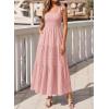 image:imageBTFBM Womens 2026 Spring Boho Spaghetti Strap Dress Casual Sleeveless Smocked A Line Beach Sundress Long Maxi DressesPink