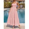 image:imageBTFBM Womens 2026 Spring Boho Spaghetti Strap Dress Casual Sleeveless Smocked A Line Beach Sundress Long Maxi DressesPink