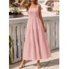 image:imageBTFBM Womens 2026 Spring Boho Spaghetti Strap Dress Casual Sleeveless Smocked A Line Beach Sundress Long Maxi DressesPink