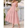 image:imageBTFBM Womens 2026 Spring Boho Spaghetti Strap Dress Casual Sleeveless Smocked A Line Beach Sundress Long Maxi DressesPink