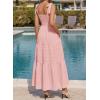 image:imageBTFBM Womens 2026 Spring Boho Spaghetti Strap Dress Casual Sleeveless Smocked A Line Beach Sundress Long Maxi DressesPink