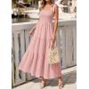 image:imageBTFBM Womens 2026 Spring Boho Spaghetti Strap Dress Casual Sleeveless Smocked A Line Beach Sundress Long Maxi DressesPink