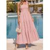 image:imageBTFBM Womens 2026 Spring Boho Spaghetti Strap Dress Casual Sleeveless Smocked A Line Beach Sundress Long Maxi DressesPink