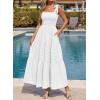 image:imageBTFBM Womens 2026 Spring Boho Spaghetti Strap Dress Casual Sleeveless Smocked A Line Beach Sundress Long Maxi DressesWhite