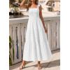 image:imageBTFBM Womens 2026 Spring Boho Spaghetti Strap Dress Casual Sleeveless Smocked A Line Beach Sundress Long Maxi DressesWhite