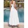 image:imageBTFBM Womens 2026 Spring Boho Spaghetti Strap Dress Casual Sleeveless Smocked A Line Beach Sundress Long Maxi DressesWhite