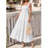 image:imageBTFBM Womens 2026 Spring Boho Spaghetti Strap Dress Casual Sleeveless Smocked A Line Beach Sundress Long Maxi DressesWhite